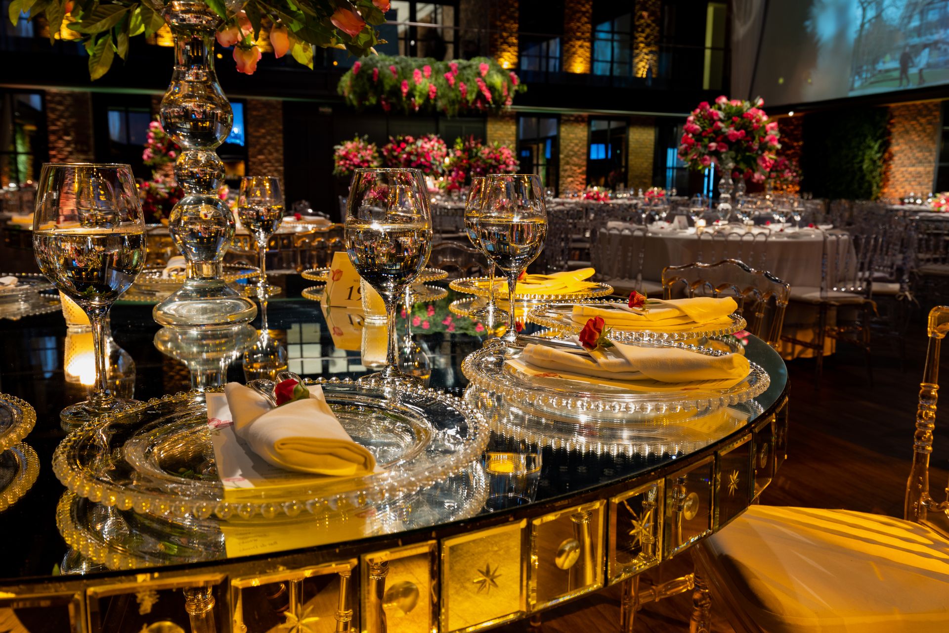 Elegant glassware at a reception venue