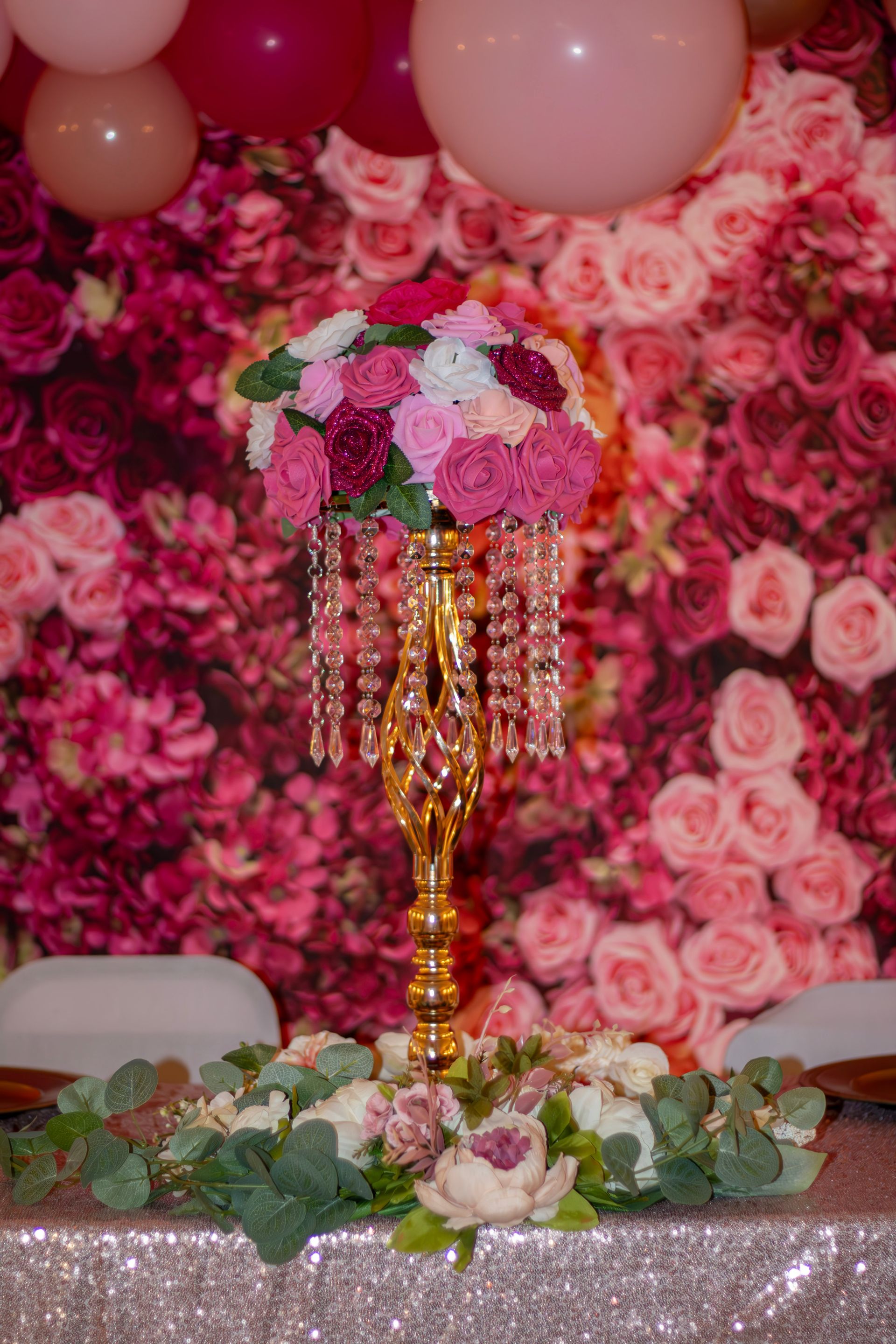 Elegant floral arrangement with crystal accents